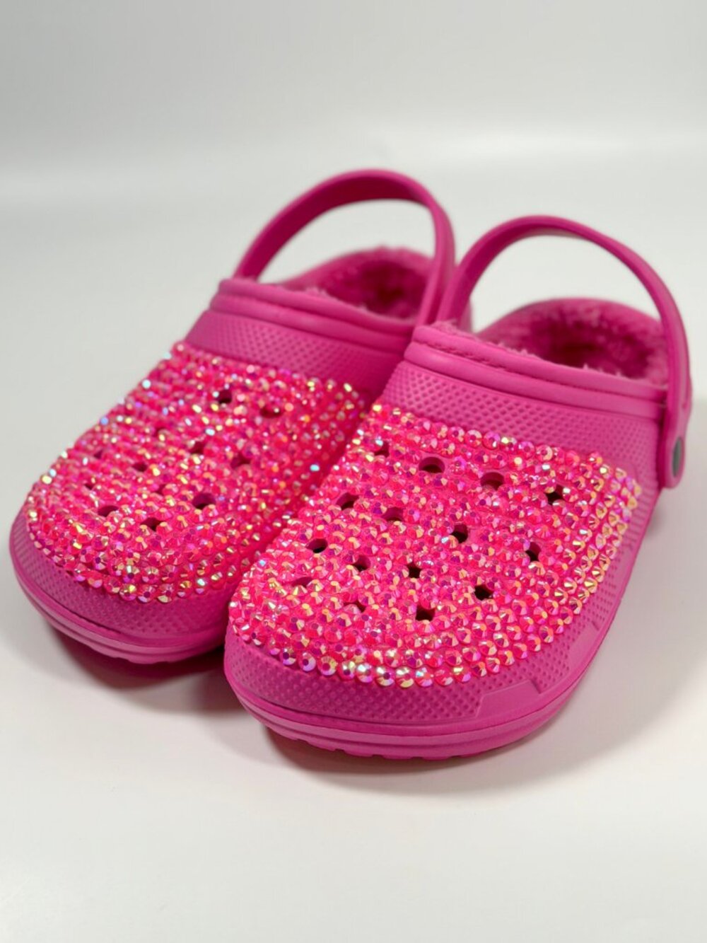 Rhinestone Hot Pink Fleece Lined Clogs Bedazzled Bling Slip On Mules